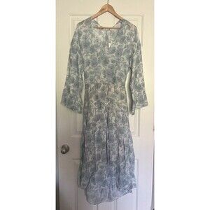 Vince Dahlia Print Long Sleeve Dress Blue Floral Size Medium NWT